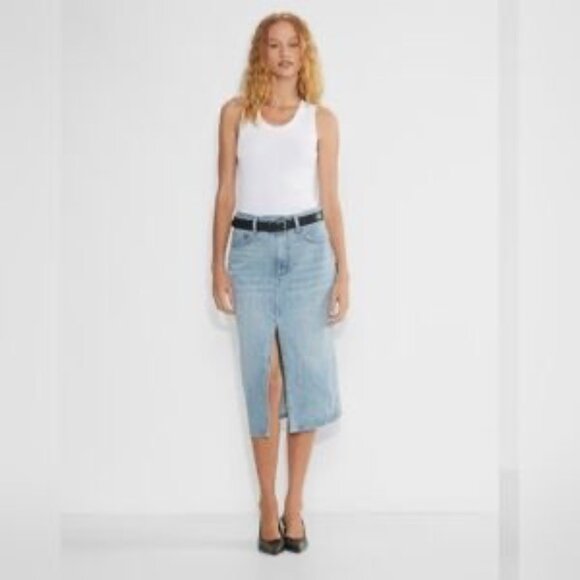 Women's Aritzia Denim Forum 90s Halle Jean Midi Skirt Light Blue Size 26 - Picture 10 of 12